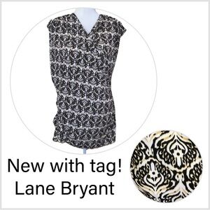 Plus Size Lane Bryant Patterned Blouse Crossover Neckline Ruched Sides Womens